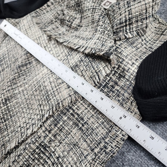 Anne Klein Wool Blend Tweed Jacket Shawl Scarf Collar Luxe Modern Coastal Chic M - Picture 13 of 14